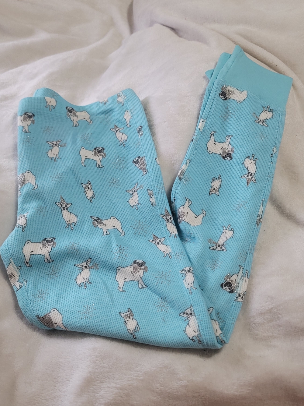 Xhilaration Pajama Pants Sz Medium Blue Silver Glitter‎ Pug French Bulldogs Dogs